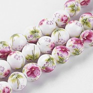 Handmade Flower Printed Porcelain Ceramic Beads Strands, Round, Colorful, 10mm, Hole: 2mm, 35pcs/strand, 12.9 inch~13.3 inch(33~34cm)(PORC-J006-A06)