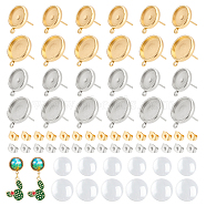 DIY Blank Dome Earring Making Finding Kits, Including 304 Stainless Steel Stud Earring Settings & Ear Nuts, Glass Cabochons, Flat Round, Golden & Stainless Steel Color, 104Pcs/box(DIY-UN0005-69)