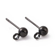 304 Stainless Steel Ball Post Stud Earring Findings, with Loop and 316 Surgical Stainless Steel Pin, Electrophoresis Black, 17x9x6mm, Hole: 1.6mm, Pin: 0.8mm(X-STAS-Z035-01EB-B)