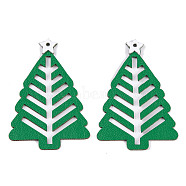 PU Leather Pendants, Christmas Tree, Sea Green, 54x38x1mm, Hole: 2mm(FIND-H003-03B)