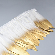 Golden Plated Goose Feather Cloth Strand Costume Accessories, Dyed, White, 150~180x4mm, about 2m/bag(FIND-T014-01B)