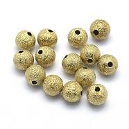 Brass Textured Beads, Lead Free & Cadmium Free & Nickel Free, Round, Raw(Unplated), 6mm, Hole: 1mm(KK-A143-06C-6mm-RS)