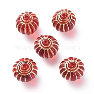 Plating Acrylic Beads, Metal Enlaced, Lantern, Red, 14x13.5mm, Hole: 1.6mm(X-OACR-P007-03A)