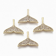 Brass Micro Pave Clear Cubic Zirconia Pendants, Nickel Free, Whale Tail, Real 18K Gold Plated, 14.5x19.5x3.5mm, Hole: 1.4mm(RJEW-T063-43G-NF)