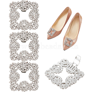 Alloy with Rhinestone Shoe Decorations, Square Detachable Shoe Buckle Clips, Crystal, 49x48.5x5.5mm(FIND-WH0126-172P)