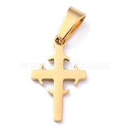 304 Stainless Steel Pendants, for Jewelry Making, Cross, Golden, 19.5x12x1.2mm, Hole: 3.5x7mm(STAS-P253-06G)