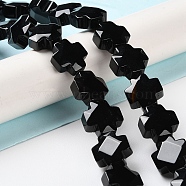 Natural Black Onyx Beads Strands, Faceted, Cross, Dyed, 12~13x12~12.5x5~6mm, Hole: 1.4mm, about 17pcs/strand, 8.27 inch(21cm)(G-K357-C06-01)