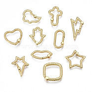 Brass Spring Gate Rings, Nickel Free, Star & Lightning & Palm & Heart & Oval & Lip & Rectangle & Cloud, Real 16K Gold Plated, 9~24x10~20x2~3mm(KK-Q769-002-NF)