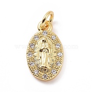 Brass Micro Pave Cubic Zirconia Charms, with Jump Ring, Oval with Religion Virgin Mary Charm, Golden, 14.5x8.5x2.5mm, Hole: 2.8mm(KK-C012-06G)