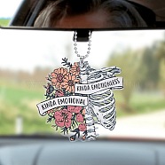Flower Acrylic Pendant Decoration, for Car Rear View Mirror Hanging Ornament, Skeleton, 312mm, Pendant: 77x81x4mm(RJEW-E007-03P-09)