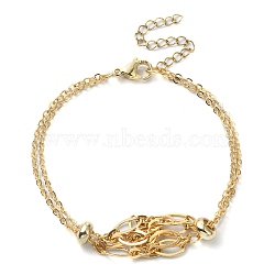 Brass Braided Macrame Rhombus Pouch Empty Stone Holder Bracelet Making, Double Strand Cable Chain Necklace, Real 18K Gold Plated, 6-7/8 inch(17.4cm)(BJEW-JB09904-01)