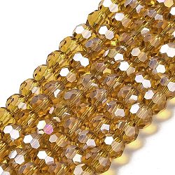 Transparent Glass Beads, Faceted, Round, Goldenrod, 6x5.5mm, Hole: 1.2mm, about 91~93pcs/strand, 19.57''~19.92''(49.7~50.6cm)(EGLA-A035-T6mm-B04)