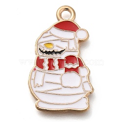 Christmas Theme Alloy Enamel Pendants, Golden, Snowman, 25x15x1mm, Hole: 1.8mm(ENAM-Q508-02B)