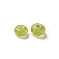 Handmade Lampwork Beads, Flat Round, Yellow Green, 7~8x4~5mm, Hole: 2mm(LAMP-P068-12A)