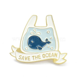 Save the Ocean Alloy Enamel Brooches, Enamel Pin, Bags Shape with Whale Pattern, Marine Blue, 23x26x10mm(ENAM-C001-07G)