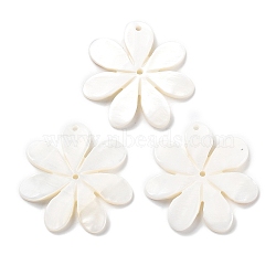 Natural Freshwater Shell Pendants, Flower Charm, Floral White, 35.5x35.5x3mm, Hole: 1.6mm(SHEL-D082-08A)