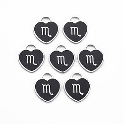 304 Stainless Steel Pendants, with Enamel, Heart with 12 Constellations, Scorpio, 16.5x14.5x1.5mm, Hole: 3x3.5mm(STAS-S117-025K)