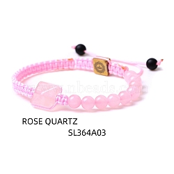 Natural Rose Quartz Pyramid Braided Beaded Bracelets, 6-3/4~9-7/8 inch(17~25cm)(PW-WG23082-03)