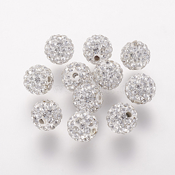 Polymer Clay Rhinestone Beads, Grade A, Round, Pave Disco Ball Beads, Crystal, 8x7.5mm, Hole: 1mm(RB-K050-8mm-C31)