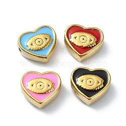 Ion Plating(IP) 304 Stainless Steel Enamel Beads, Real 18K Gold Plated, Heart with Eye, Mixed Color, 9x10x4.5mm, Hole: 1.2mm(STAS-Q318-11)