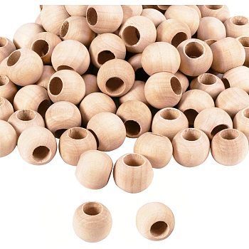 Unfinished Wood Beads, Natural Wooden Loose Beads Spacer Beads, Large Hole Beads, Round, Antique White, 19~20x18~18.5mm, Hole: 9~9.5mm