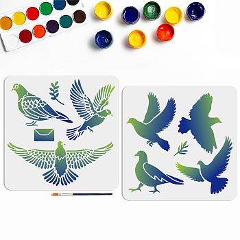 US 1 Set PET Hollow Out Drawing Painting Stencils, for DIY Scrapbook, Photo Album, with 1Pc Art Paint Brushes, Pigeon, 300x300mm, 2pcs/set