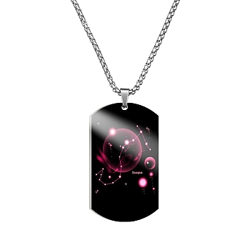 Stainless Steel Constellation Tag Pendant Necklace with Box Chains, Scorpio, 23.62 inch(60cm)