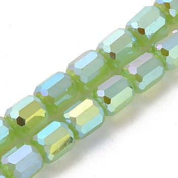 Imitation Jade Glass Beads Strands, Faceted, Column, Yellow Green, 6x7~7.5mm, Hole: 1mm, about 72~73pcs/strand, 21.06~21.14''(53.5~53.7cm)