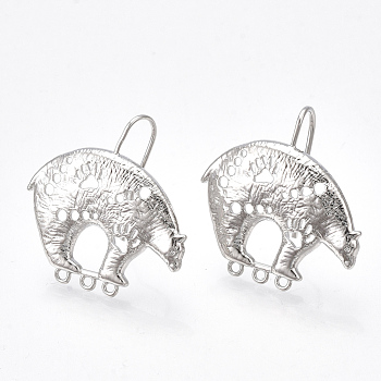 Brass Earring Hooks, with Vertical Loop, Bear, Nickel Free, Real Platinum Plated, 30x30mm, Hole: 1.4mm, 18 Gauge, Pin: 1mm