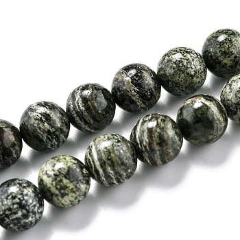 Natural Green Zebra Jasper Beads Strands, Round, 10.5mm, Hole: 1mm, about 37pcs/strand, 15.35 inch(39cm)