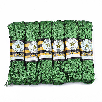 Polyester Ribbons, Wave Shape, Green, 7~8mm, 15yard/bundle, 6bundles/bag