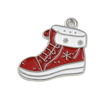 Christmas Theme Spray Painted Alloy Enamel Pendants, Platinum, Shoes, 18x20x1.5mm, Hole: 1.8mm