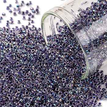 TOHO Round Seed Beads, Japanese Seed Beads, (774) Dark Purple Lined Crystal Rainbow, 15/0, 1.5mm, Hole: 0.7mm, about 3000pcs/bottle, 10g/bottle
