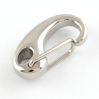 Polished 304 Stainless Steel Keychain Clasp Findings, Snap Clasps, Stainless Steel Color, 21x11x4.5mm, Hole: 3x5mm