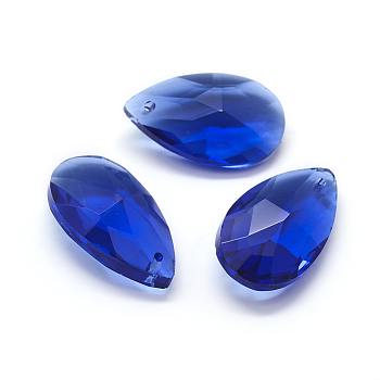 Faceted Glass Pendants, Teardrop, Dark Blue, 22x13x8.5mm, Hole: 1mm