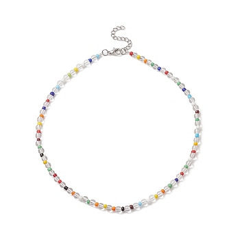 Natural Quartz Crystal & Glass Seed Bead Beaded Necklaces for Women, with 304 Stainless Steel Clasps, Stainless Steel Color, 14.69 inch(37.3cm), 4.5mm