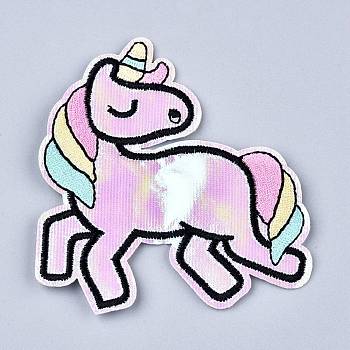 Computerized Embroidery Cloth Iron on/Sew on Patches, Costume Accessories, Appliques, Unicorn, Pink, 92x86x1mm
