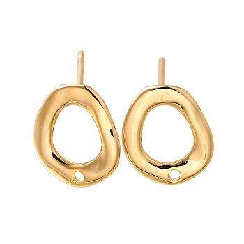 Brass Stud Earrings, Ring, Real 18K Gold Plated, 12x10mm, Hole: 1.2mm, Pin: 10x1mm