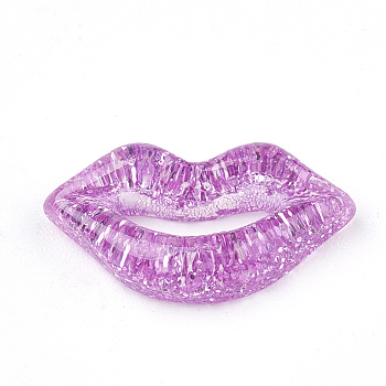 Resin Cabochons, with Glitter Powder, Lip, Orchid, 17x9x3.5mm