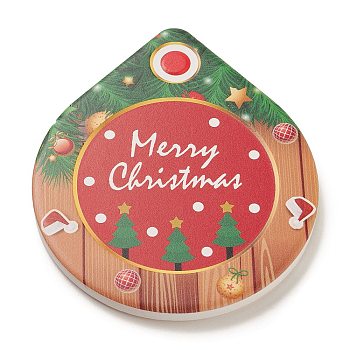 Christmas Porcelain Coasters, Cork Bottom Cup Mats, Teardrop, Red, 108~109x92~93x7.5~8mm