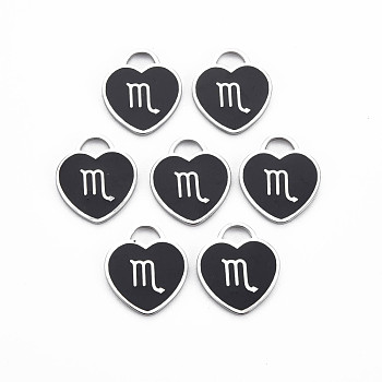 304 Stainless Steel Pendants, with Enamel, Heart with 12 Constellations, Scorpio, 16.5x14.5x1.5mm, Hole: 3x3.5mm