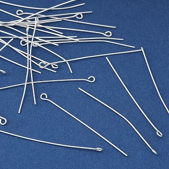 Brass Eye Pins, Lead Free & Cadmium Free & Nickel Free, Silver, 44x3x1mm, Hole: 1.6mm, 1 Gauge