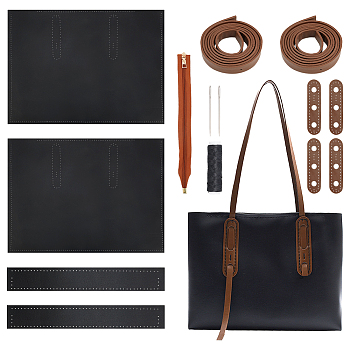DIY Imitation Leather Women's Tote Bag Making Kit, Including Bag Straps, Needle, Thread, Zipper, Black