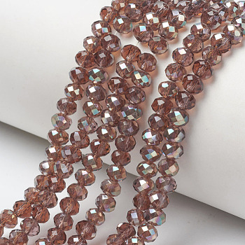 Electroplate Glass Beads Strands, Half Plated, Rainbow Plated, Faceted, Rondelle, Indian Red, 6x5mm, Hole: 1mm, about 85~88pcs/strand, 16.1~16.5 inch(41~42cm)