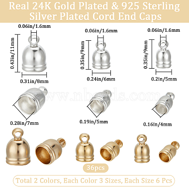 36Pcs 6 Style Brass Cord End Cap for Jewelry Making(KK-BBC0010-92)-2