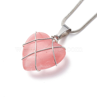 5Pcs 5 Style Natural & Synthetic Mixed Gemstone Heart Pendant Necklace Set(NJEW-JN04042)-5