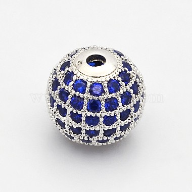 8mm Blue Round Brass+Cubic Zirconia Beads
