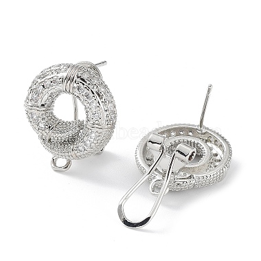 Twist Donut Brass Micro Pave Cubic Zirconia Stud Earrings Finding(KK-E083-02P)-2