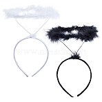 2Pcs 2 Colors Plastic Mesh Hair Band, Feather Hair Accessories for Women, with Iron, Mixed Color, 300x160x13mm, 1pc/color(AJEW-PH0012-69)