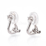 925 Sterling Silver Clip-on Earring Findings, Peg Cup Earring Settings for Half Drilled Beads, Platinum, 15.4x10x6.4mm, Pin: 0.9mm(STER-T008-155P)